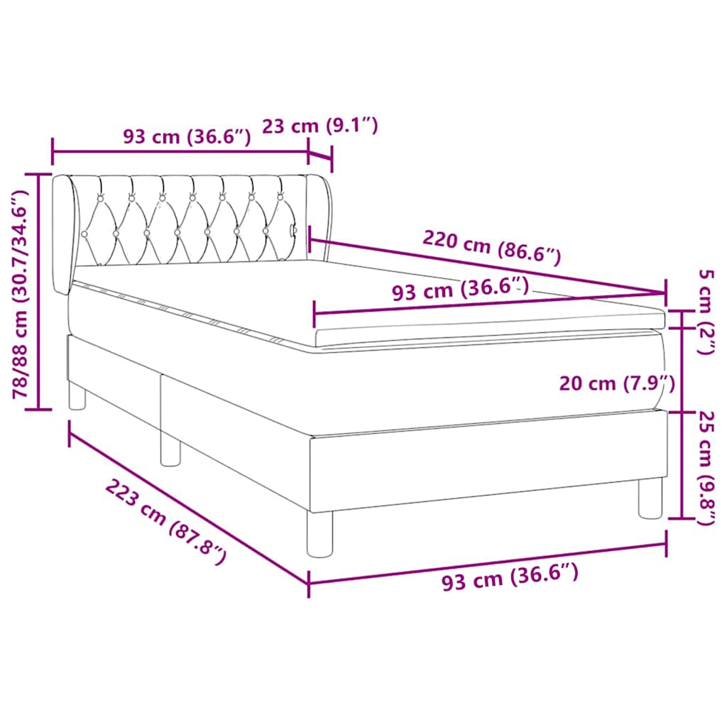Κρεβάτι Boxspring με Στρώμα Σκούρο Μπλε 90x220 εκ. Βελούδινο - Pakobazaar