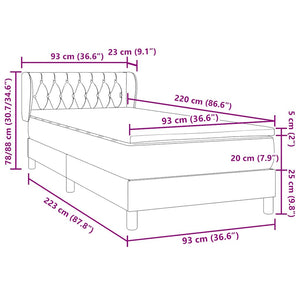 Κρεβάτι Boxspring με Στρώμα Σκούρο Μπλε 90x220 εκ. Βελούδινο - Pakobazaar