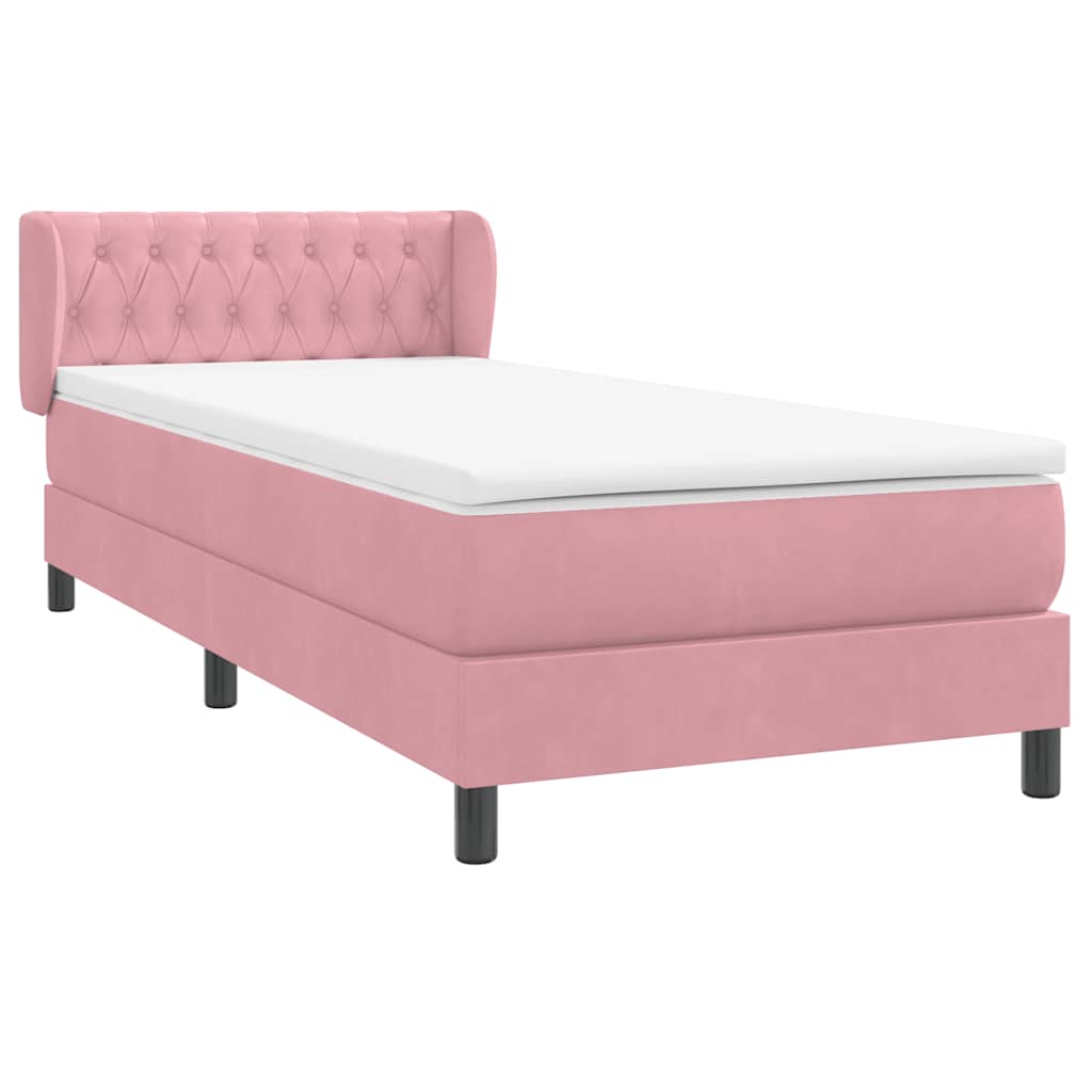 Κρεβάτι Boxspring με Στρώμα Ροζ 90x220 εκ. Βελούδινο