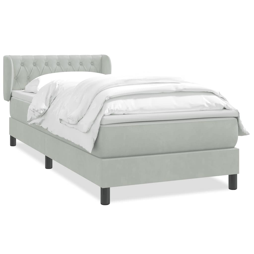 Box Spring κρεβάτι με στρώμα ανοιχτό γκρι 100x220 εκ. Βελούδινο - Pakobazaar