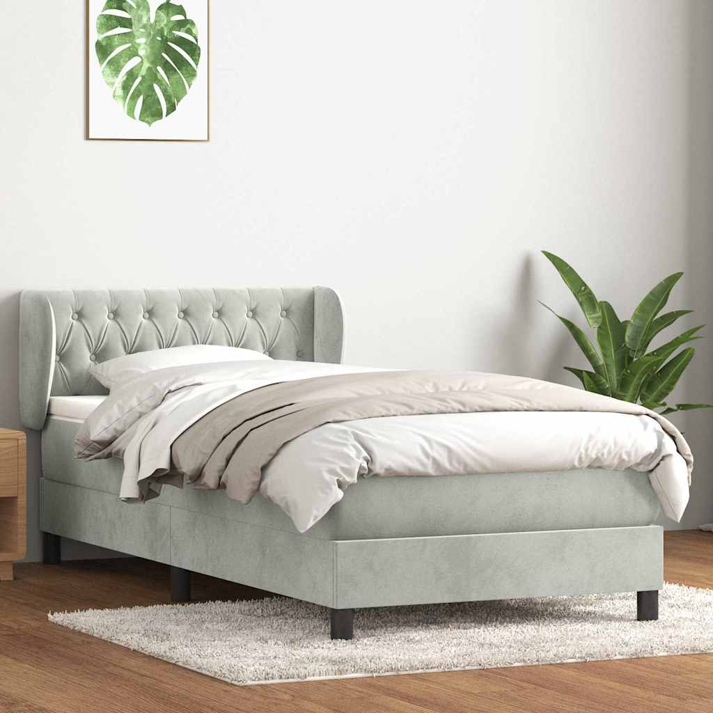 Box Spring κρεβάτι με στρώμα ανοιχτό γκρι 100x220 εκ. Βελούδινο - Pakobazaar