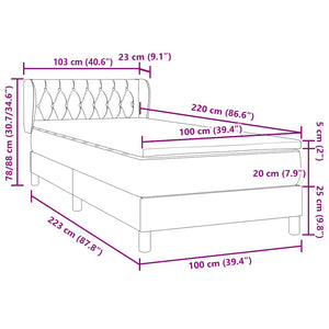 Box Spring Κρεβάτι με στρώμα Σκούρο γκρι 100x220 εκ. Βελούδινο - Pakobazaar