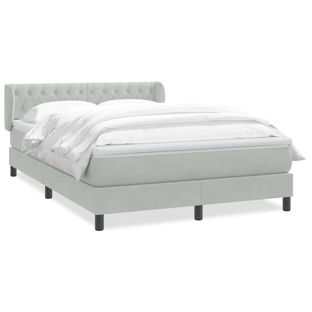 Κρεβάτι Boxspring με Στρώμα Ανοιχτό Γκρι 140x220 εκ. Βελούδινο - Pakobazaar