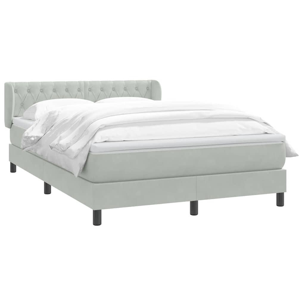 Κρεβάτι Boxspring με Στρώμα Ανοιχτό Γκρι 140x220 εκ. Βελούδινο - Pakobazaar
