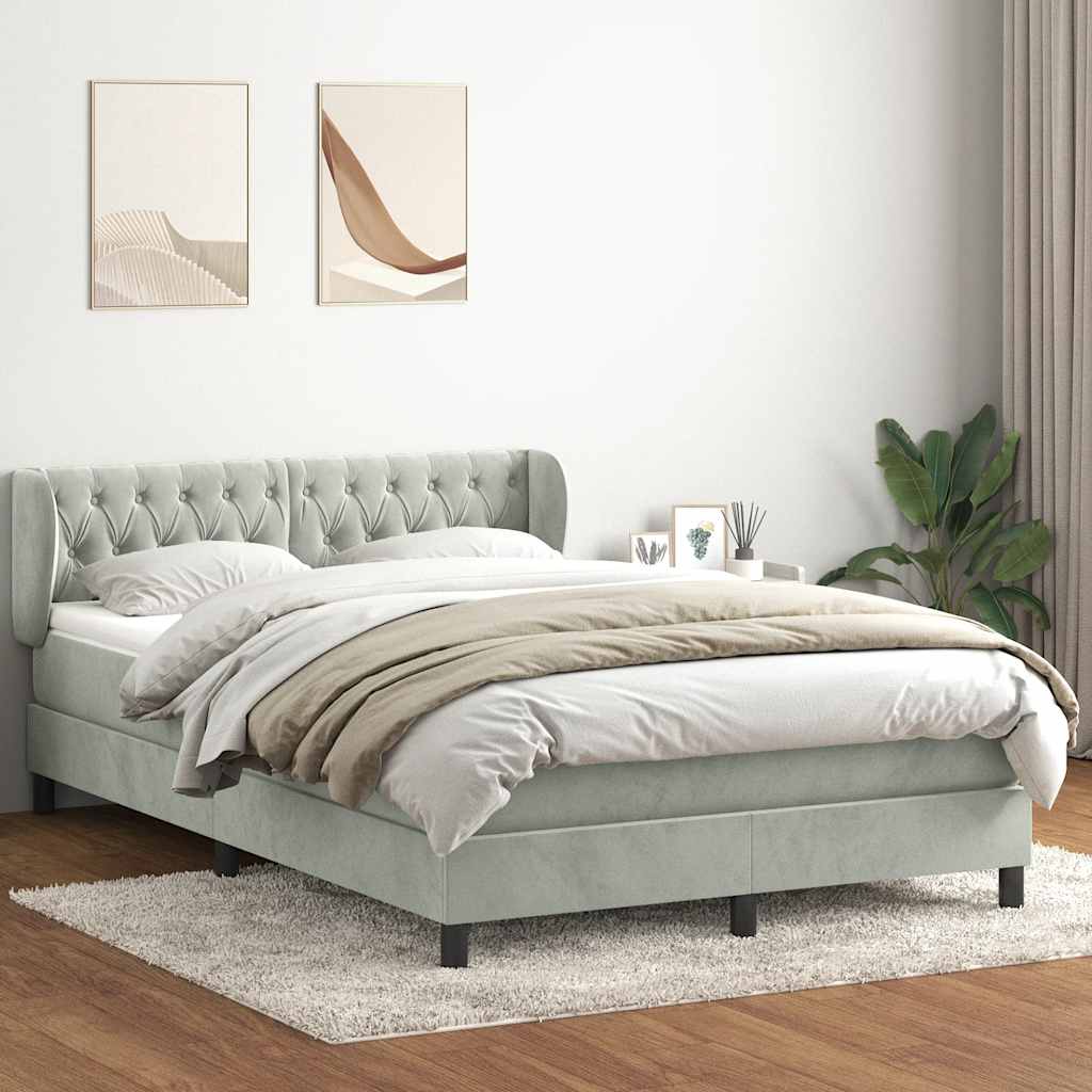 Κρεβάτι Boxspring με Στρώμα Ανοιχτό Γκρι 140x220 εκ. Βελούδινο - Pakobazaar