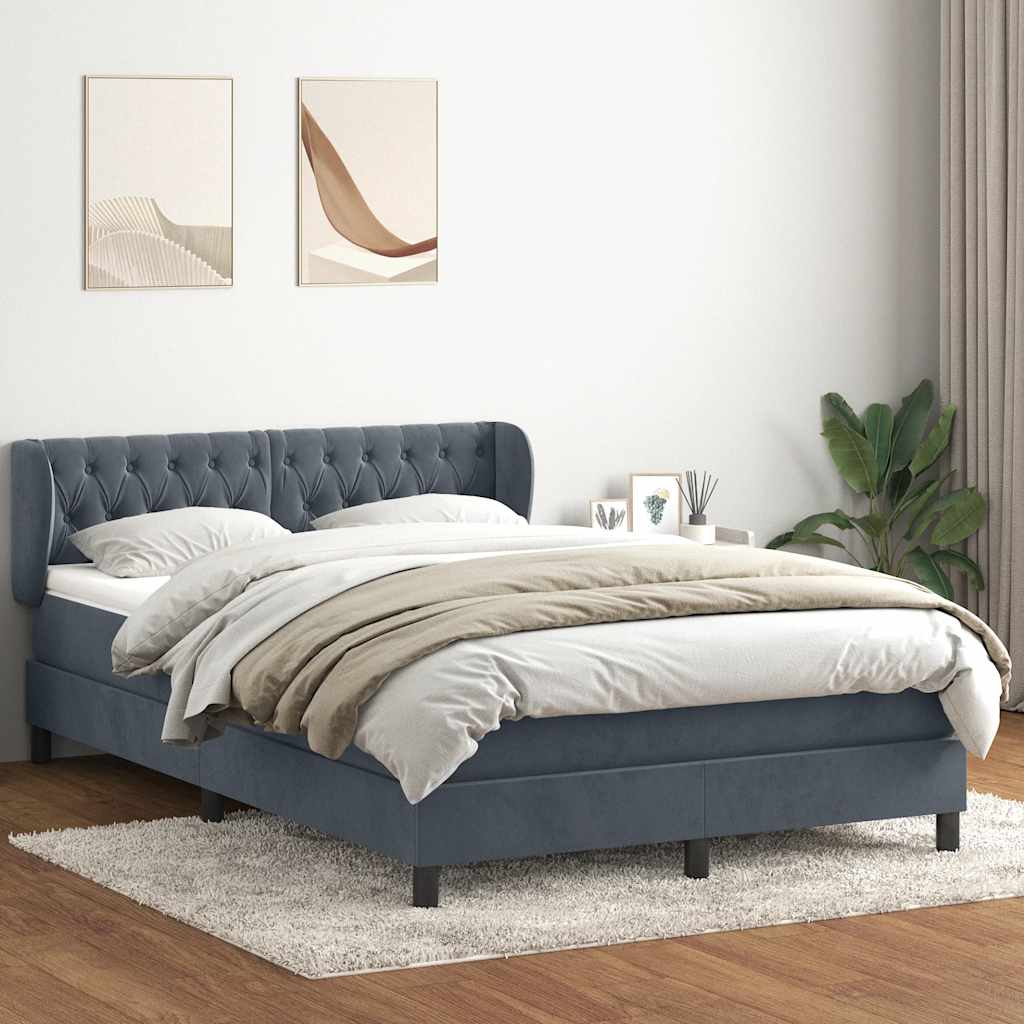 Box Spring Κρεβάτι με στρώμα Σκούρο γκρι 160x220 cm Βελούδινο - Pakobazaar