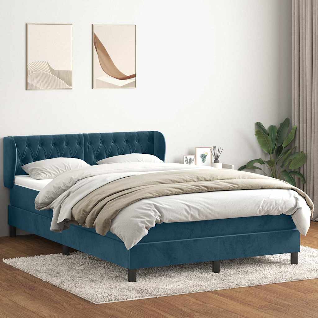 Box Spring κρεβάτι με στρώμα σκούρο μπλε 160x220 cm Βελούδινο - Pakobazaar