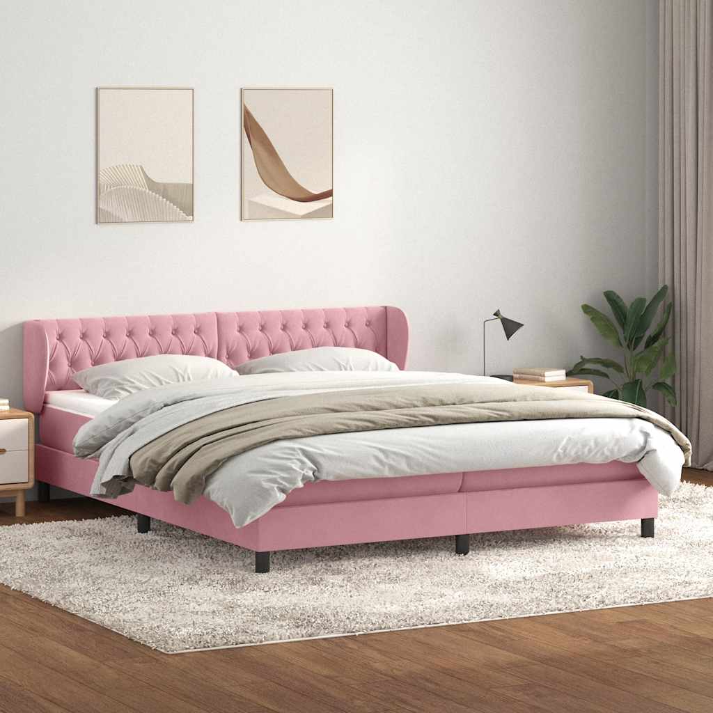 Κρεβάτι με στρώματα ροζ 180x220 cm Βελούδινο - Pakobazaar