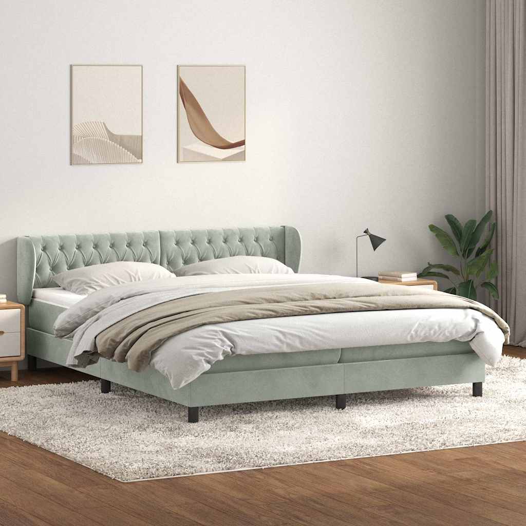Box Spring κρεβάτι με στρώματα ανοιχτό γκρι 200x220cm Βελούδινο
