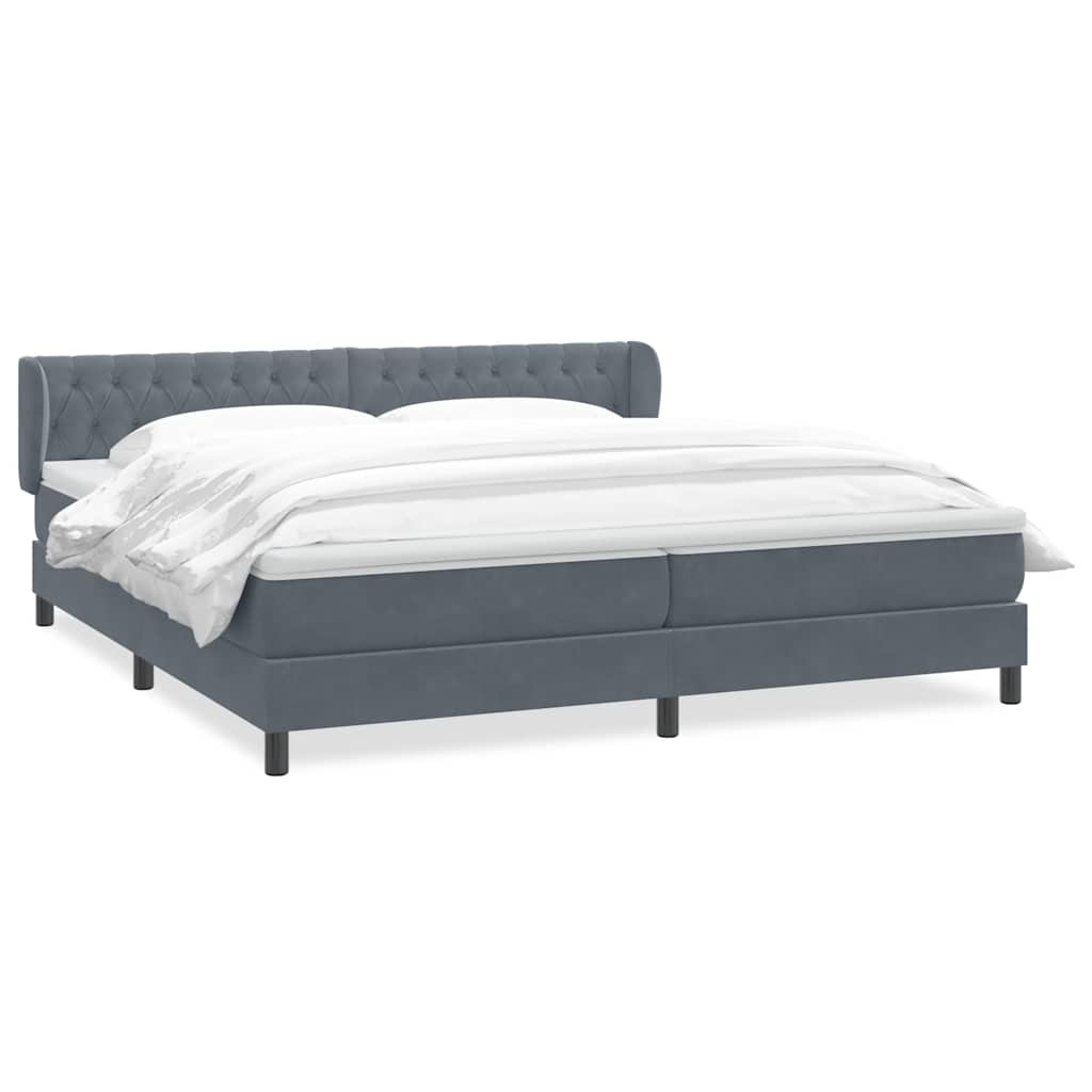 Box Spring Κρεβάτι με στρώματα Σκούρο γκρι 200x220 cm Βελούδινο - Pakobazaar