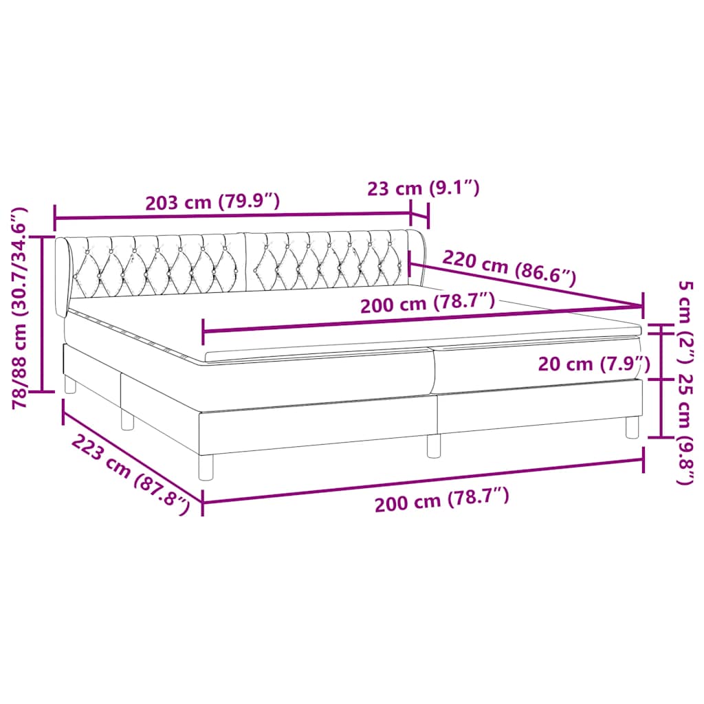 Box Spring Κρεβάτι με στρώματα Σκούρο γκρι 200x220 cm Βελούδινο - Pakobazaar