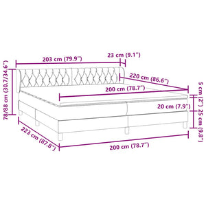 Box Spring Κρεβάτι με στρώματα Σκούρο γκρι 200x220 cm Βελούδινο - Pakobazaar