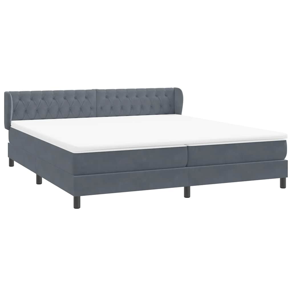 Box Spring Κρεβάτι με στρώματα Σκούρο γκρι 200x220 cm Βελούδινο - Pakobazaar
