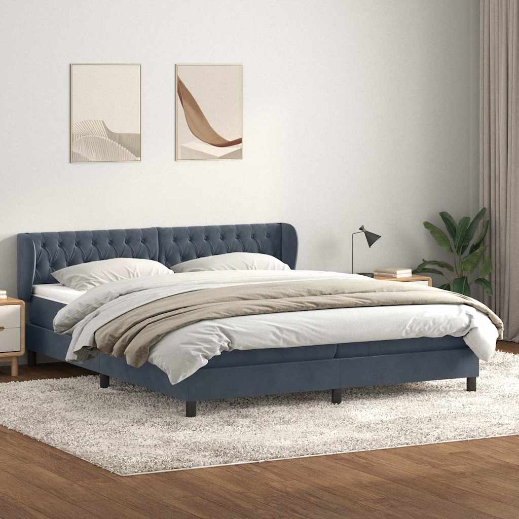 Box Spring Κρεβάτι με στρώματα Σκούρο γκρι 200x220 cm Βελούδινο - Pakobazaar