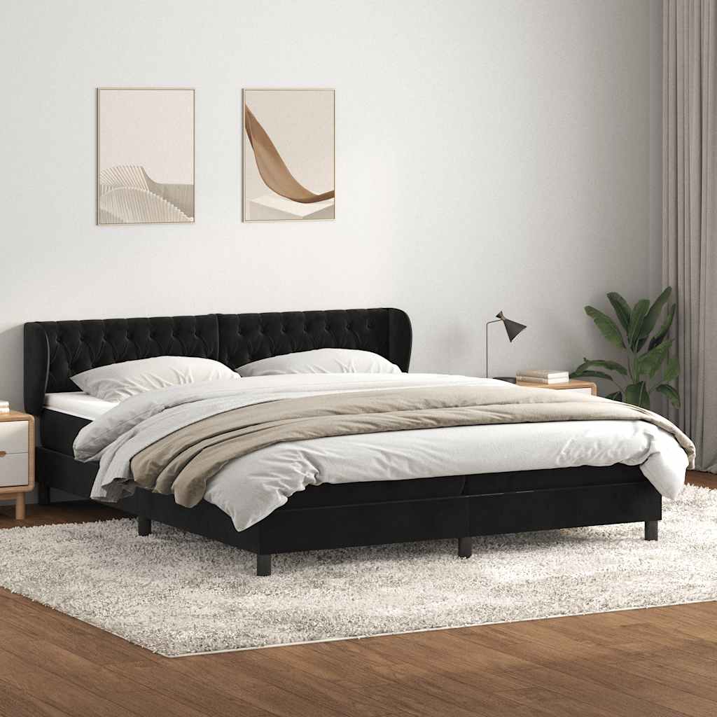 Κρεβάτι Box Spring με στρώματα Μαύρο 200x220 cm Βελούδινο - Pakobazaar