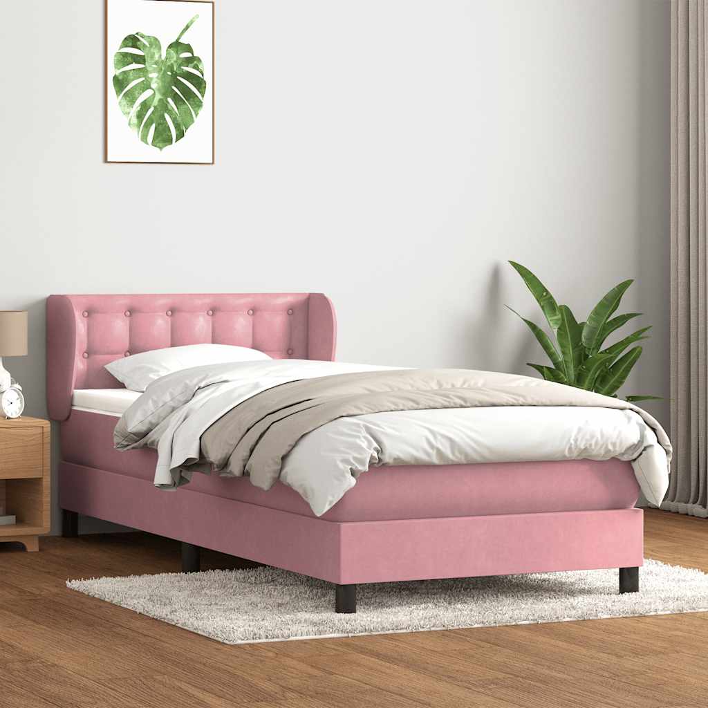 Box Spring κρεβάτι με στρώμα ροζ 80x210 εκ. Βελούδινο - Pakobazaar