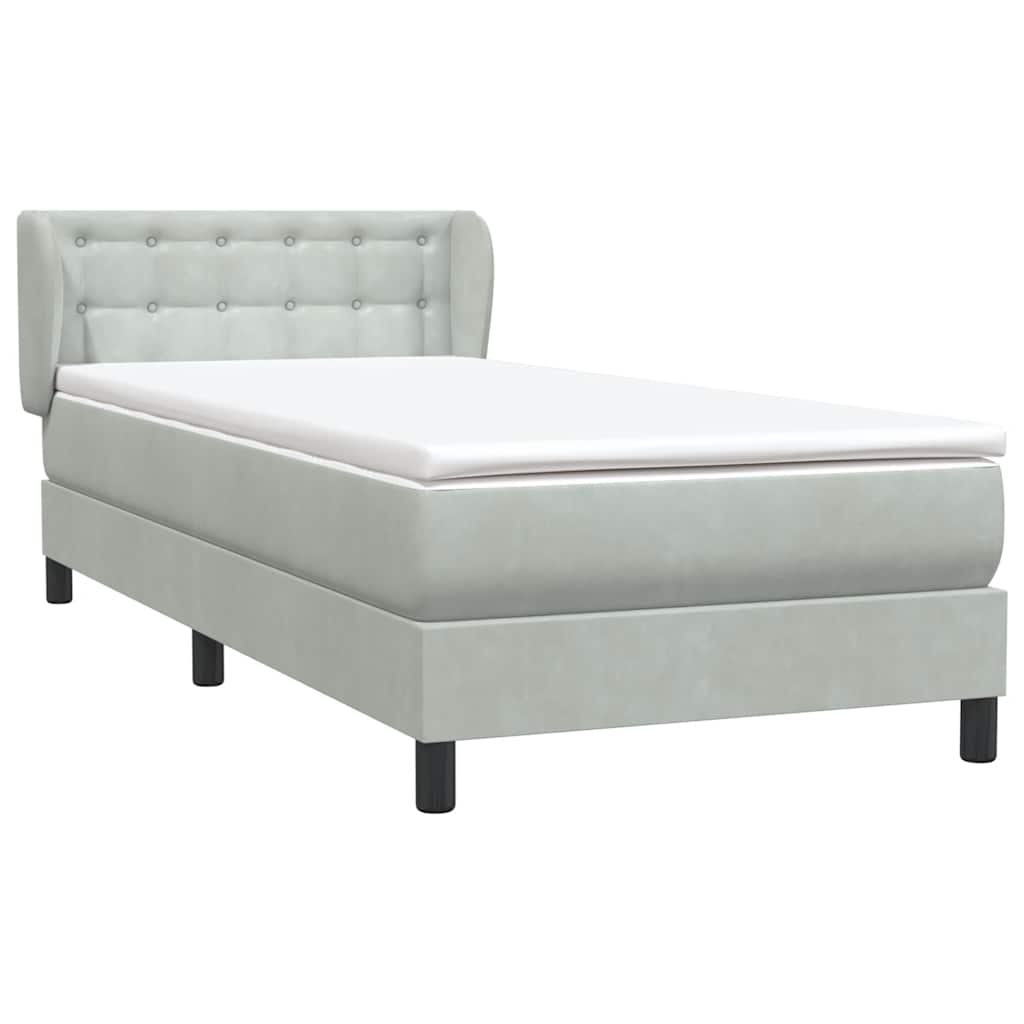 Box Spring κρεβάτι με στρώμα ανοιχτό γκρι 90x210 cm Βελούδινο