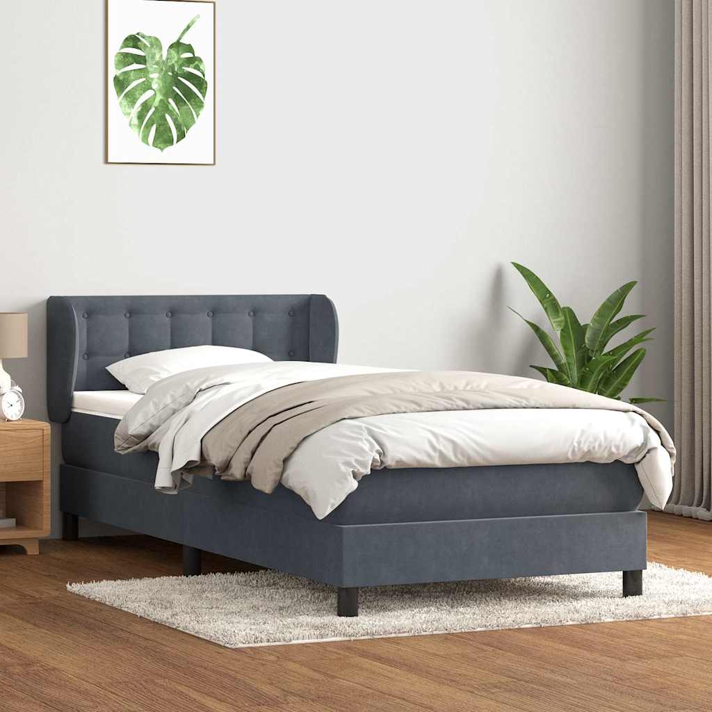 Κρεβάτι Boxspring με Στρώμα Σκούρο Γκρι 90x210 εκ. Βελούδινο - Pakobazaar