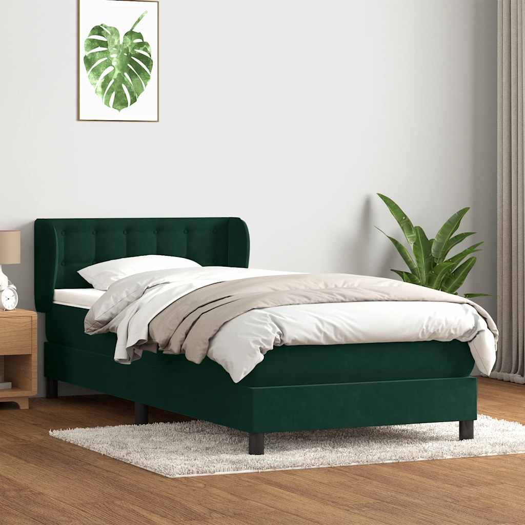 Box Spring κρεβάτι με στρώμα σκούρο πράσινο 90x210εκ. Βελούδινο - Pakobazaar