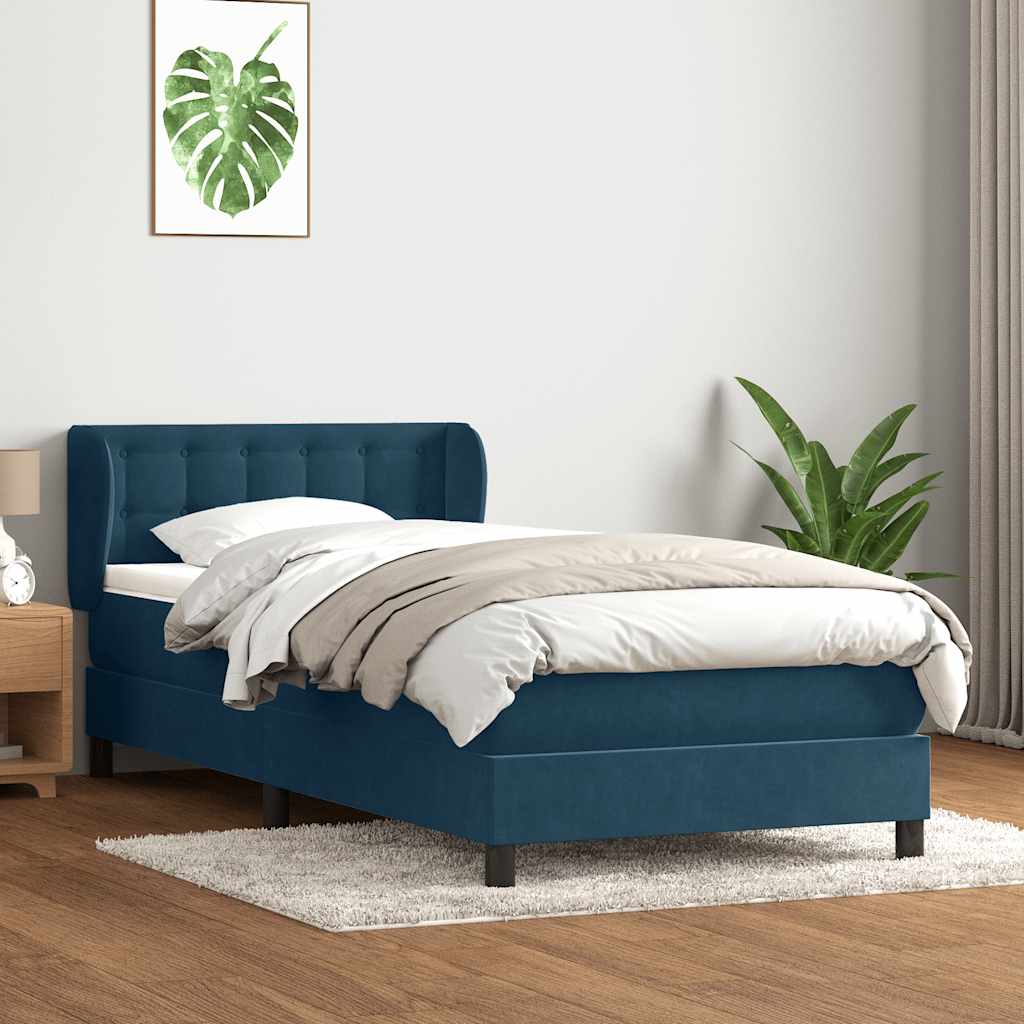 Box Spring κρεβάτι με στρώμα σκούρο μπλε 90x210 εκ. Βελούδινο - Pakobazaar