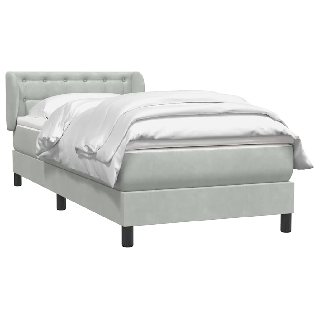 Κρεβάτι Boxspring με Στρώμα Ανοιχτό Γκρι 100x210 εκ. Βελούδινο - Pakobazaar