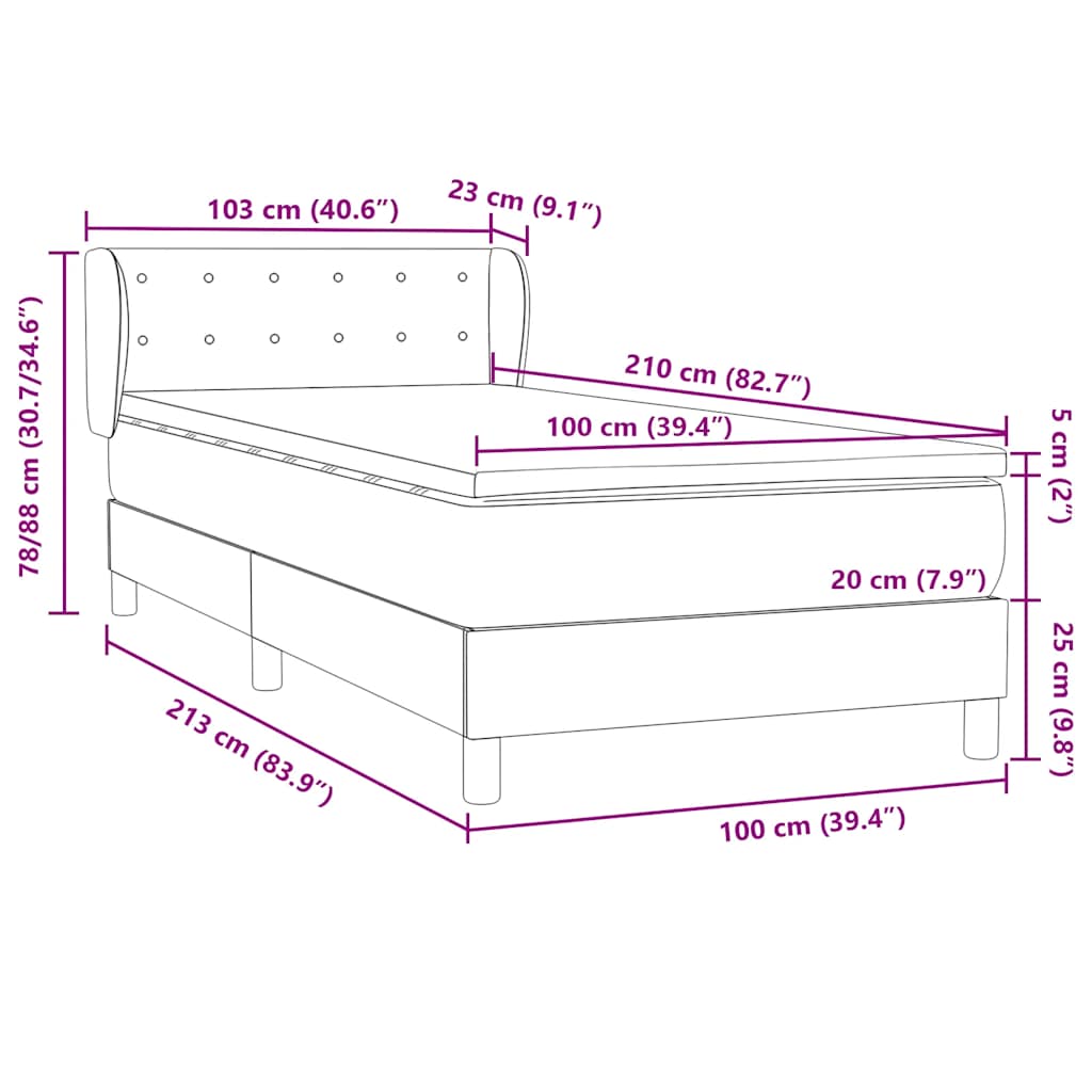 Κρεβάτι Boxspring με Στρώμα Ανοιχτό Γκρι 100x210 εκ. Βελούδινο - Pakobazaar