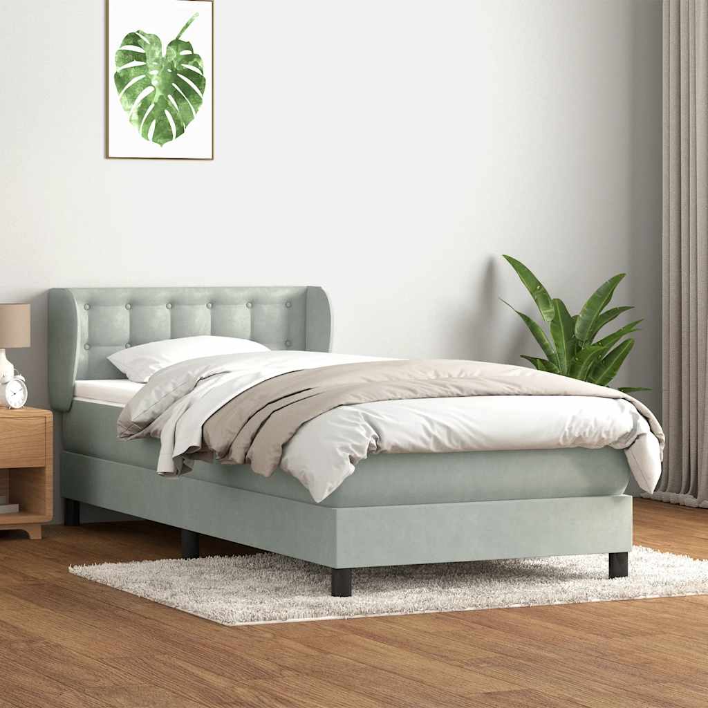 Κρεβάτι Boxspring με Στρώμα Ανοιχτό Γκρι 100x210 εκ. Βελούδινο - Pakobazaar