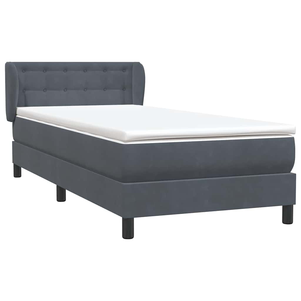 Κρεβάτι Boxspring με Στρώμα Σκούρο Γκρι 100x210 εκ. Βελούδινο - Pakobazaar