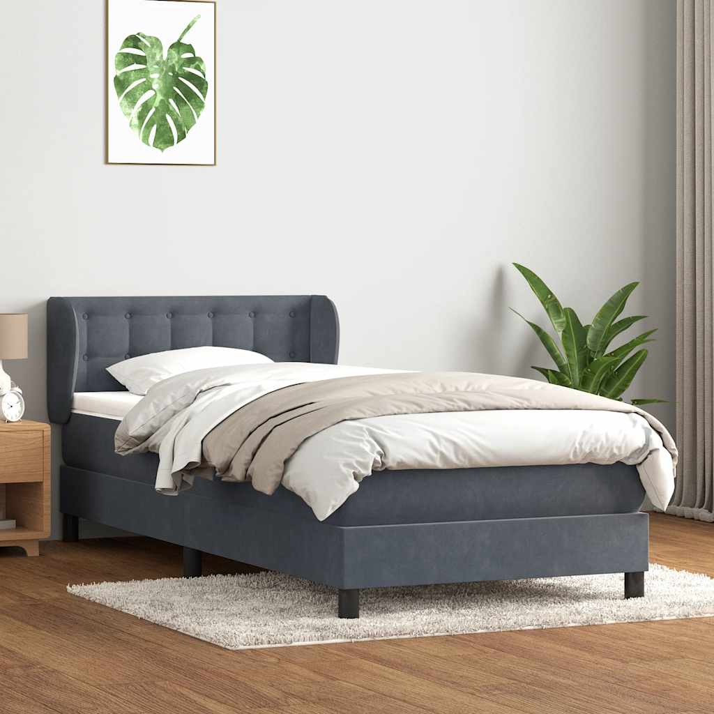 Κρεβάτι Boxspring με Στρώμα Σκούρο Γκρι 100x210 εκ. Βελούδινο - Pakobazaar