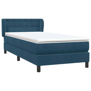 Κρεβάτι Boxspring με Στρώμα Σκούρο Μπλε 100x210 εκ. Βελούδινο - Pakobazaar