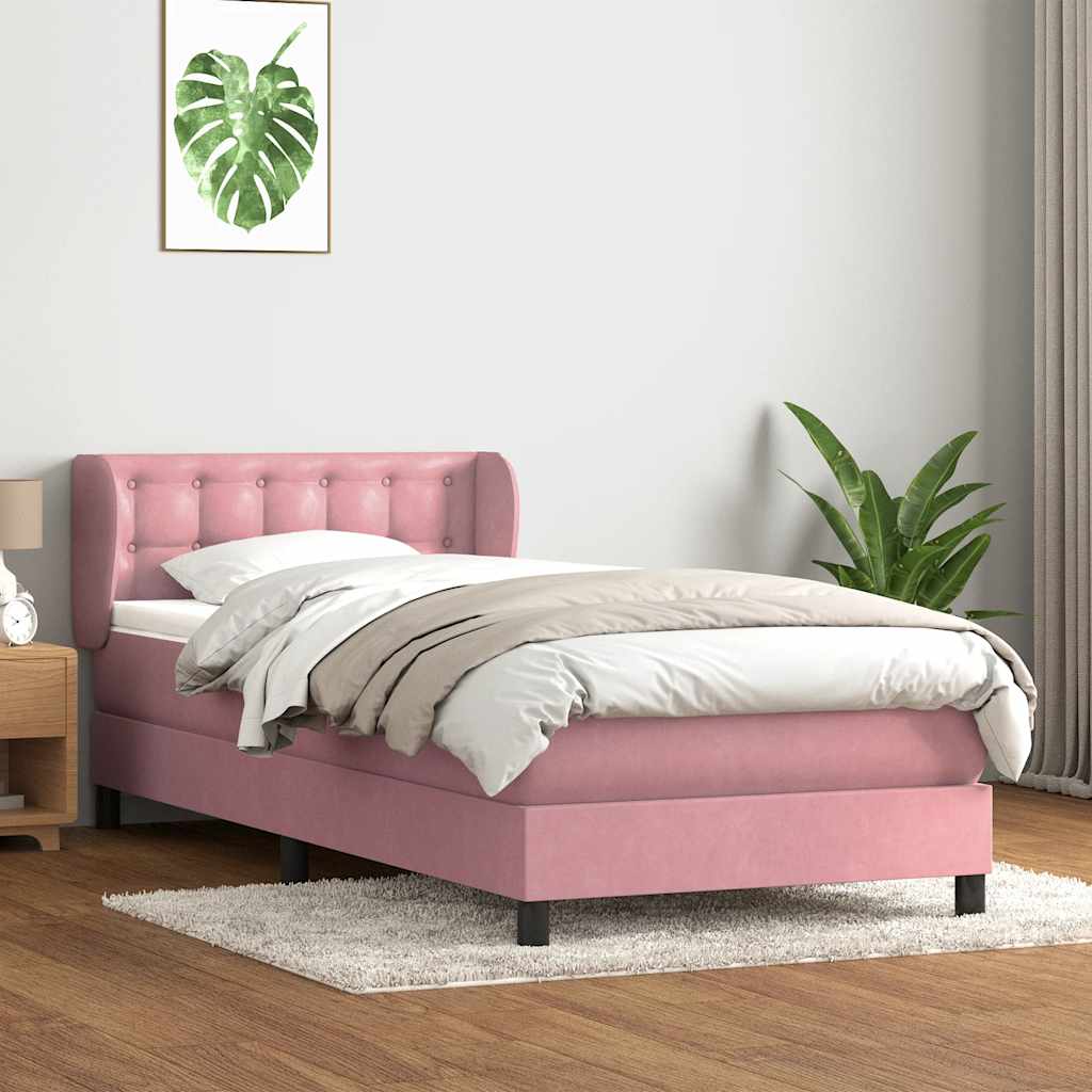 Κρεβάτι Boxspring με Στρώμα Ροζ 100x210 εκ. Βελούδινο - Pakobazaar