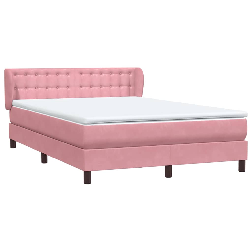 Κρεβάτι Boxspring με Στρώμα Ροζ 140x210 εκ. Βελούδινο