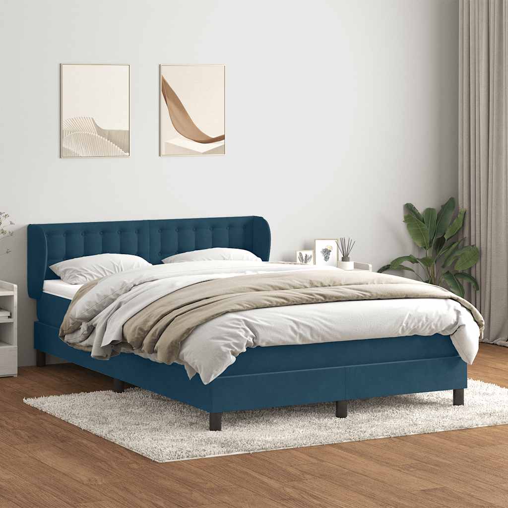 Κρεβάτι Boxspring με Στρώμα Σκούρο Μπλε 160x210 εκ. Βελούδινο - Pakobazaar