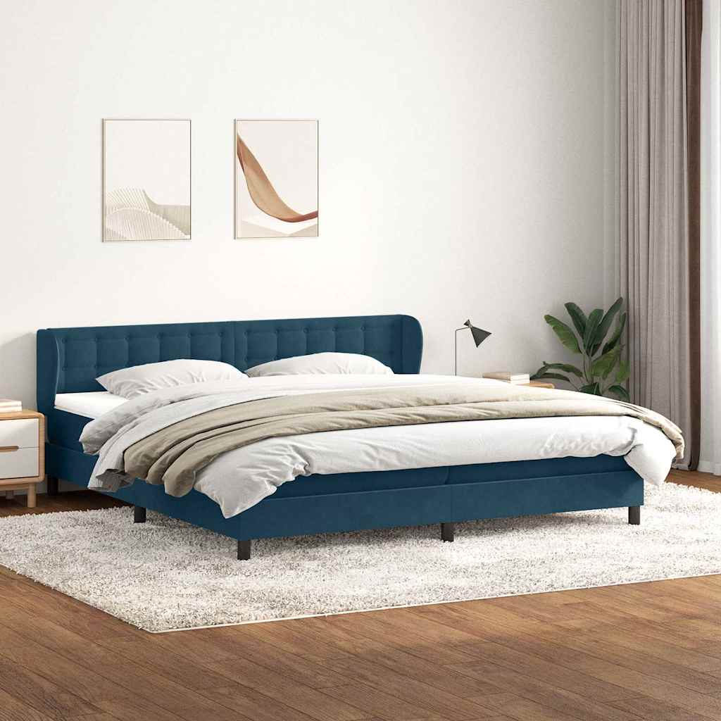 Box Spring Κρεβάτι με στρώματα Σκούρο μπλε 180x210 cm Βελούδινο - Pakobazaar