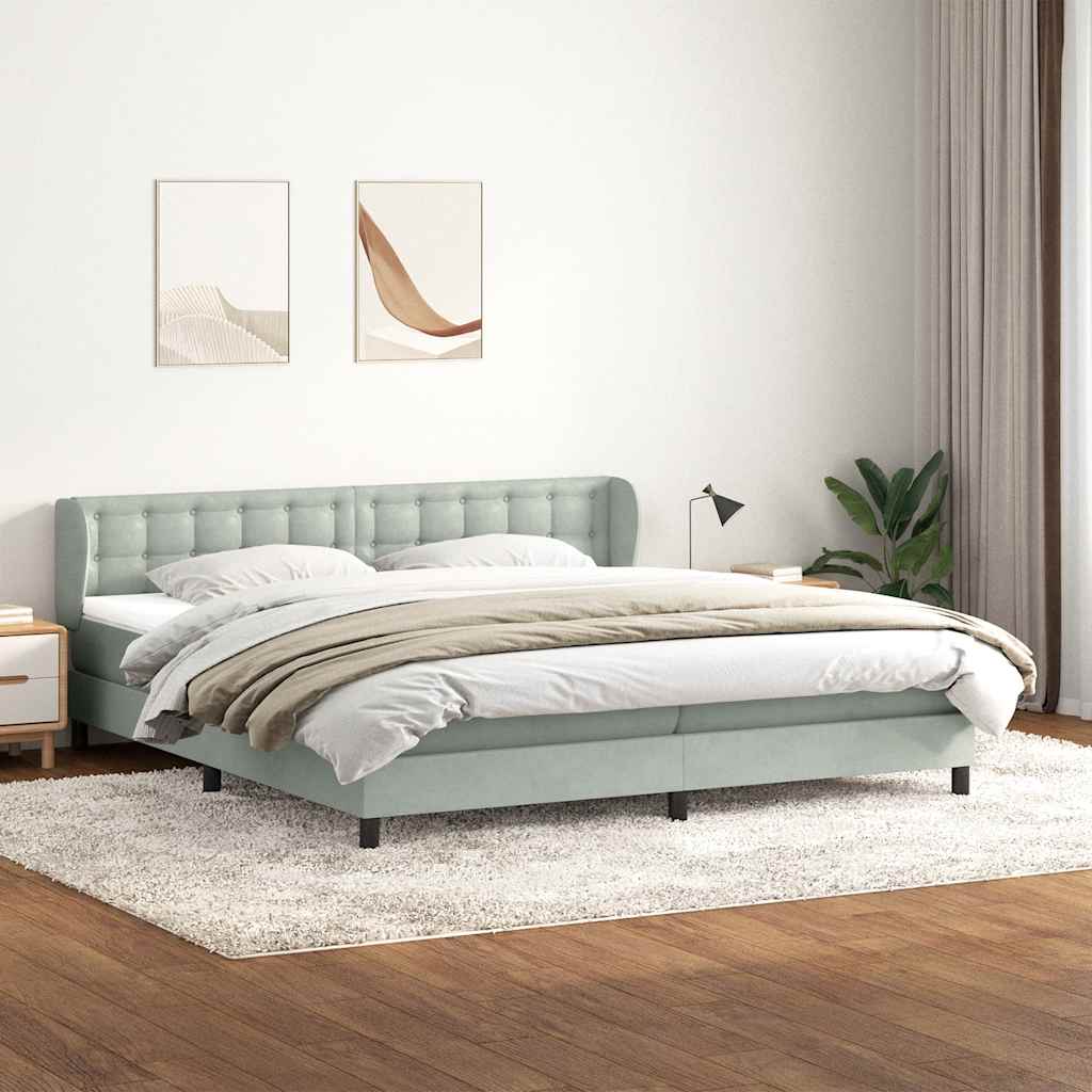 Box Spring κρεβάτι με στρώματα ανοιχτό γκρι 200x210cm Βελούδινο - Pakobazaar