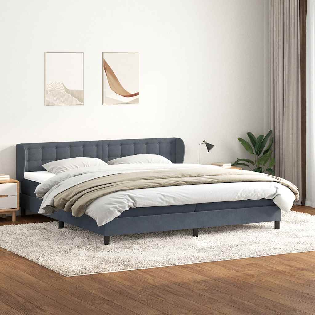 Box Spring Κρεβάτι με στρώματα Σκούρο γκρι 200x210 cm Βελούδινο - Pakobazaar