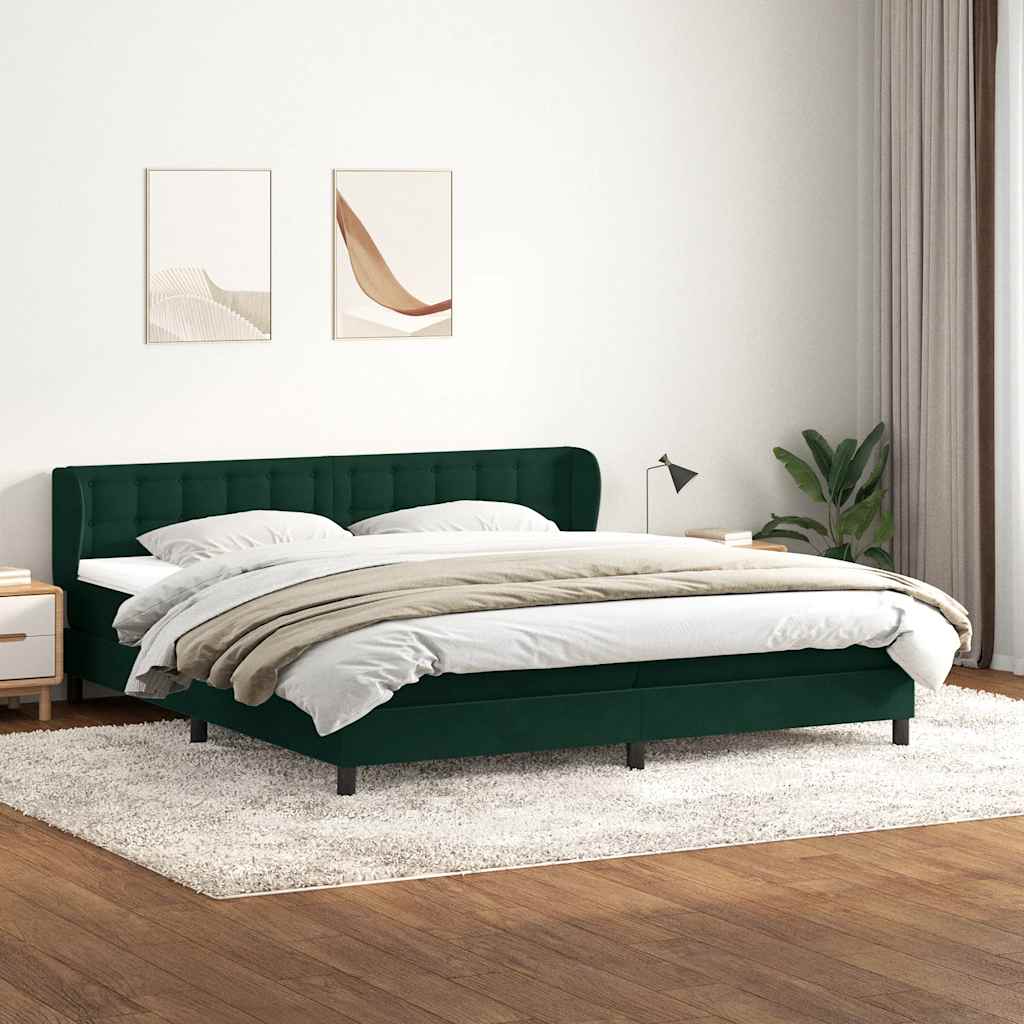 Box Spring Κρεβάτι με στρώματα Σκούρο πράσινο Βελούδινο