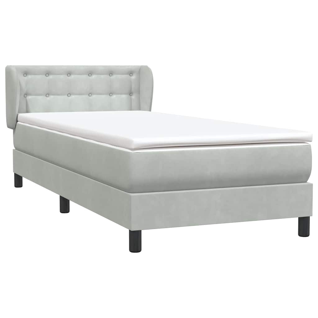 Box Spring κρεβάτι με στρώμα ανοιχτό γκρι 80x220 cm Βελούδινο