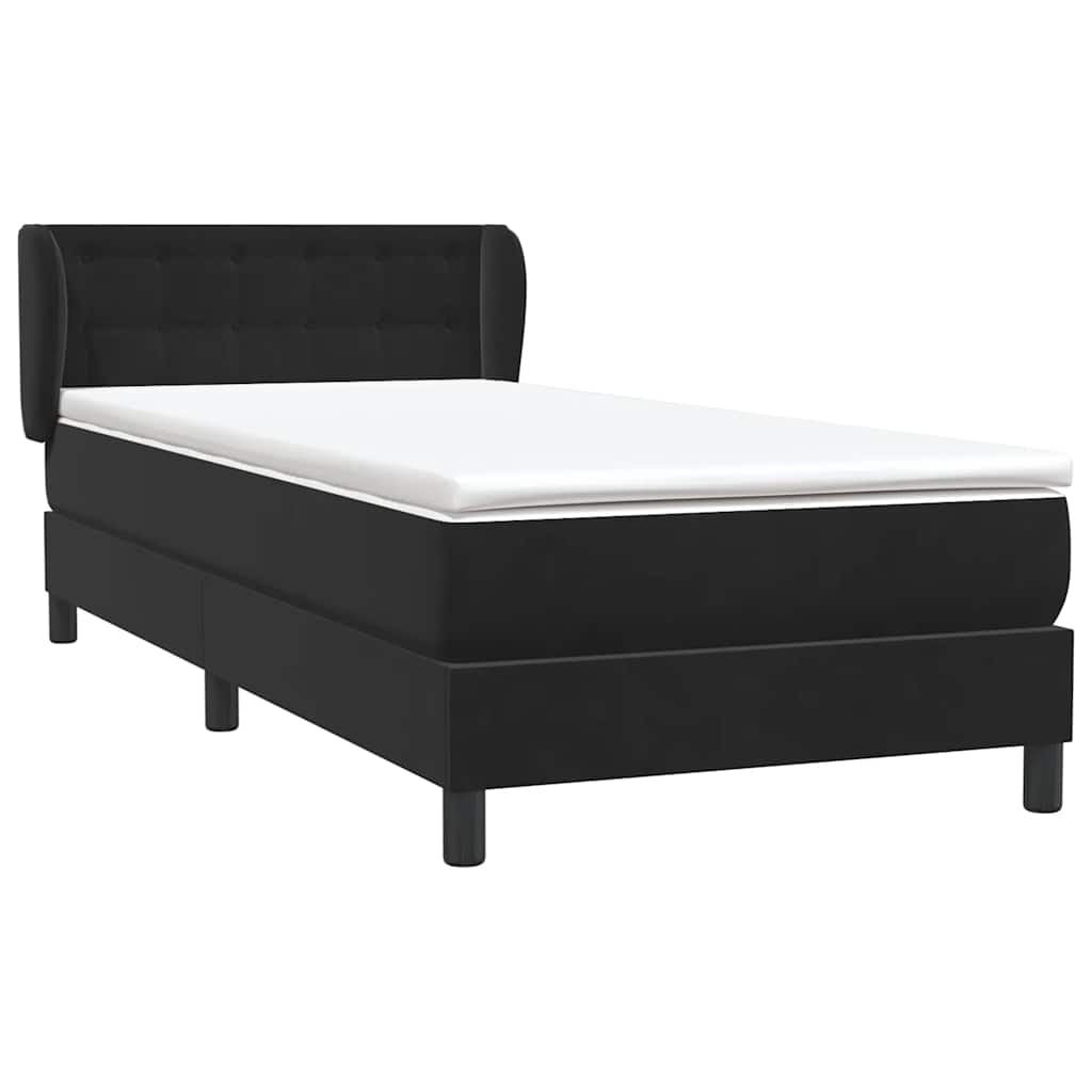 Κρεβάτι Boxspring με Στρώμα Μαύρο 80x220 εκ. Βελούδινο