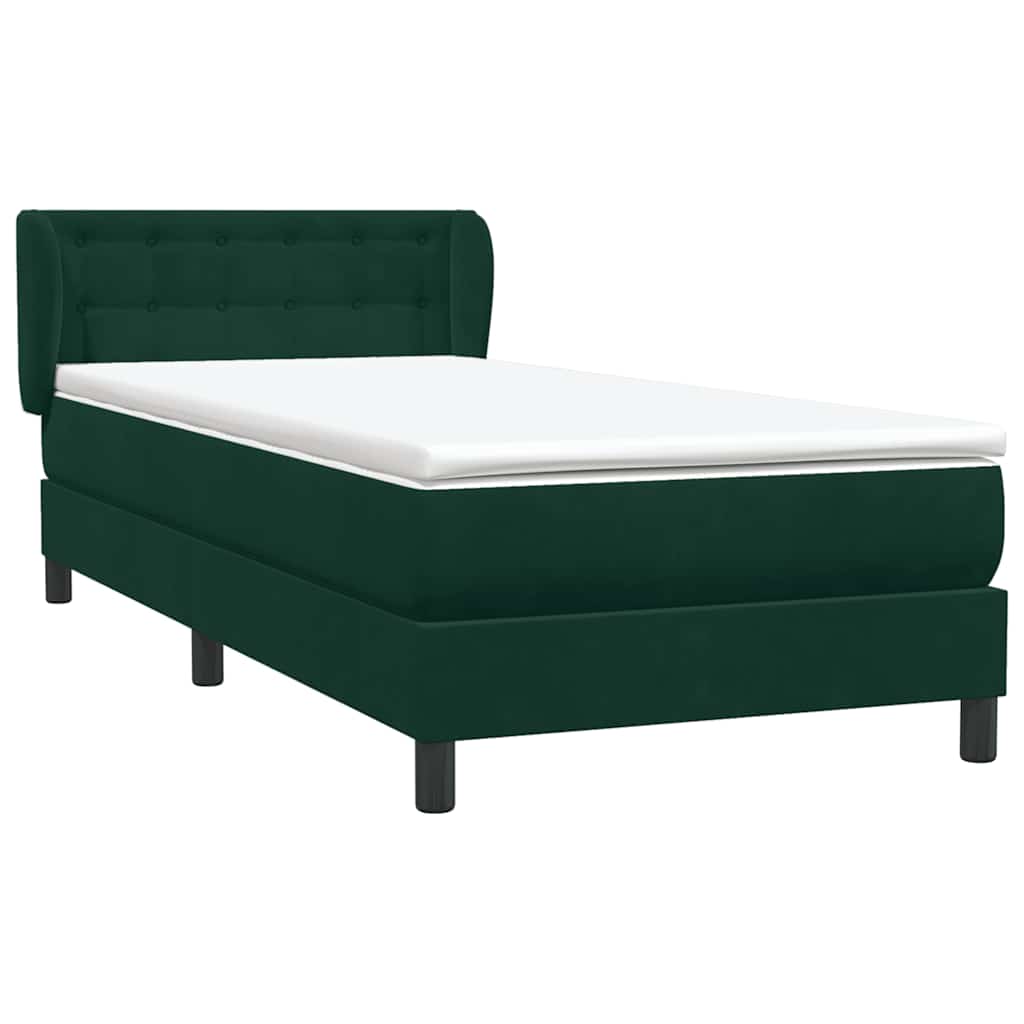 Box Spring κρεβάτι με στρώμα σκούρο πράσινο 80x220εκ. Βελούδινο - Pakobazaar