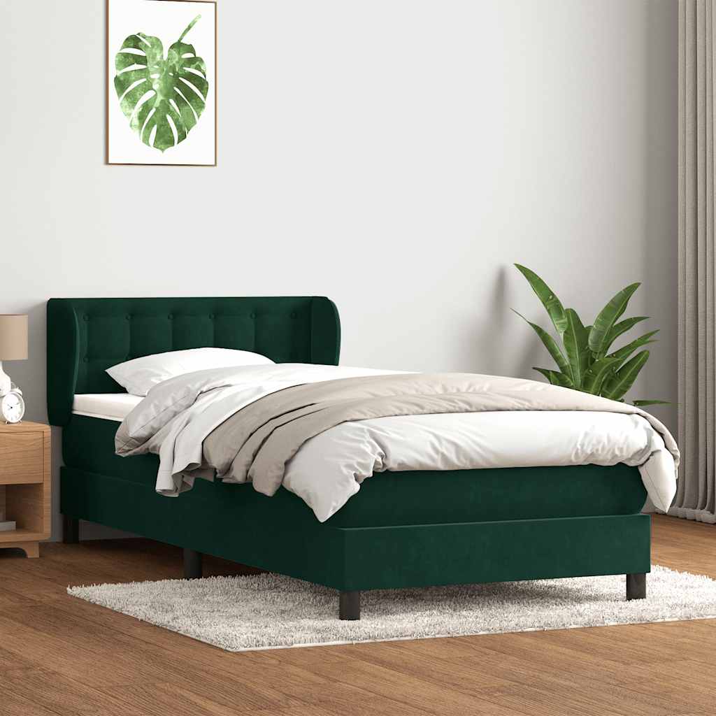 Box Spring κρεβάτι με στρώμα σκούρο πράσινο 80x220εκ. Βελούδινο - Pakobazaar