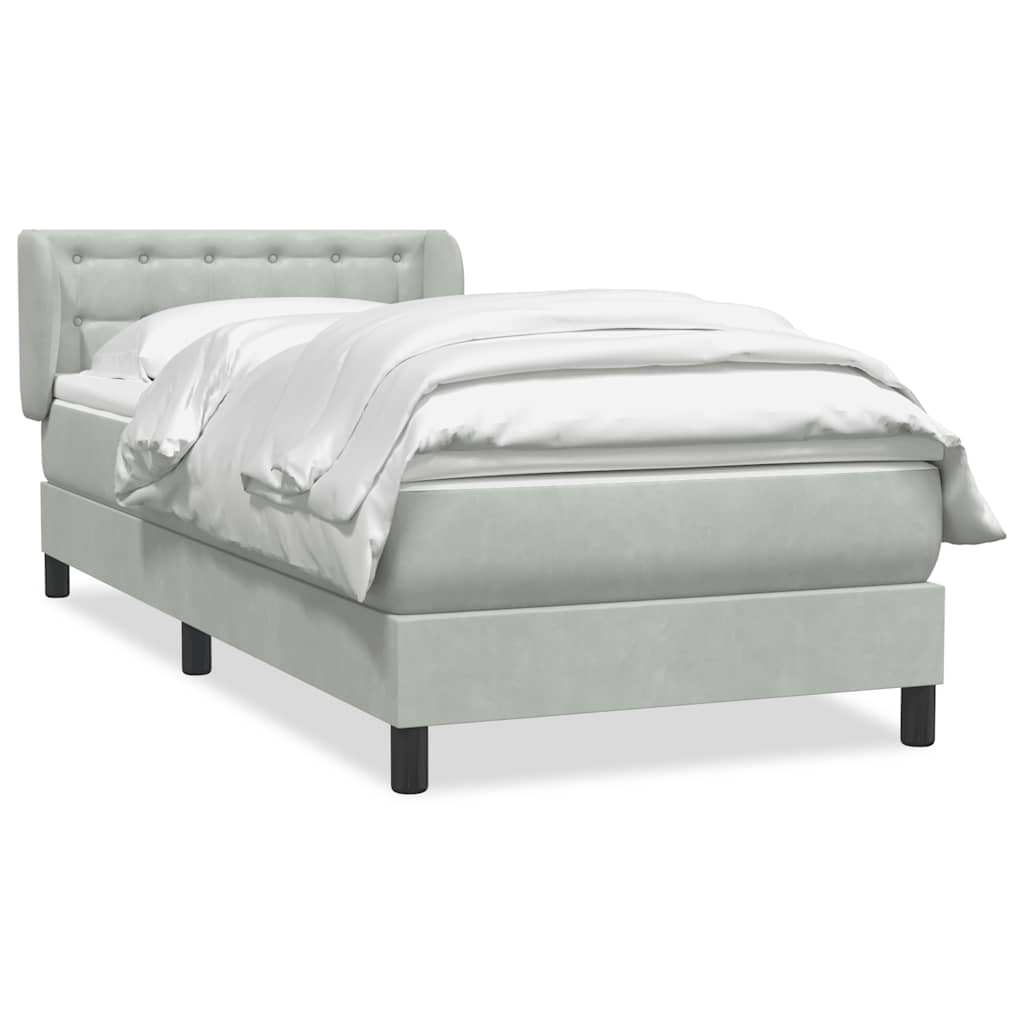 Box Spring κρεβάτι με στρώμα ανοιχτό γκρι 90x220 εκ. Βελούδινο