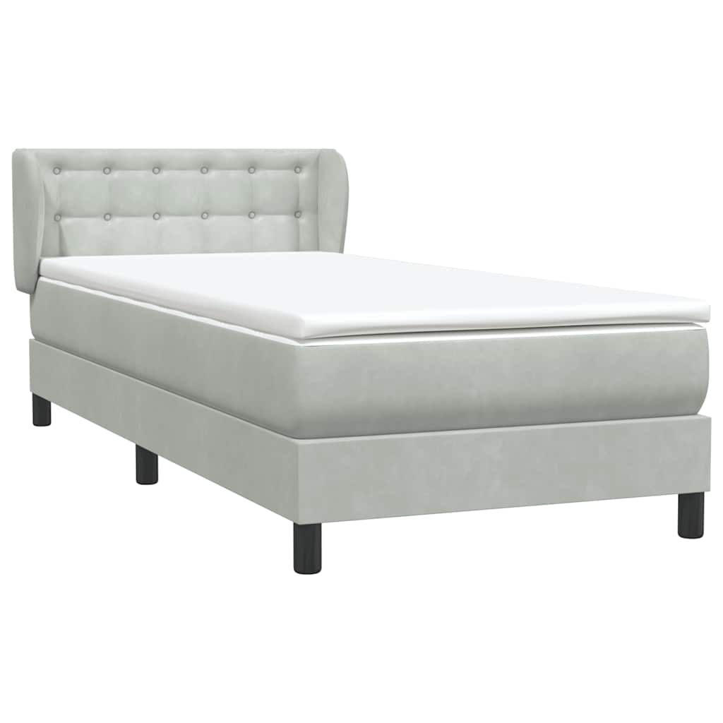 Box Spring κρεβάτι με στρώμα ανοιχτό γκρι 90x220 εκ. Βελούδινο
