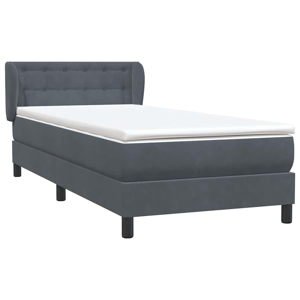 Κρεβάτι Boxspring με Στρώμα Σκούρο Γκρι 90x220 εκ. Βελούδινο