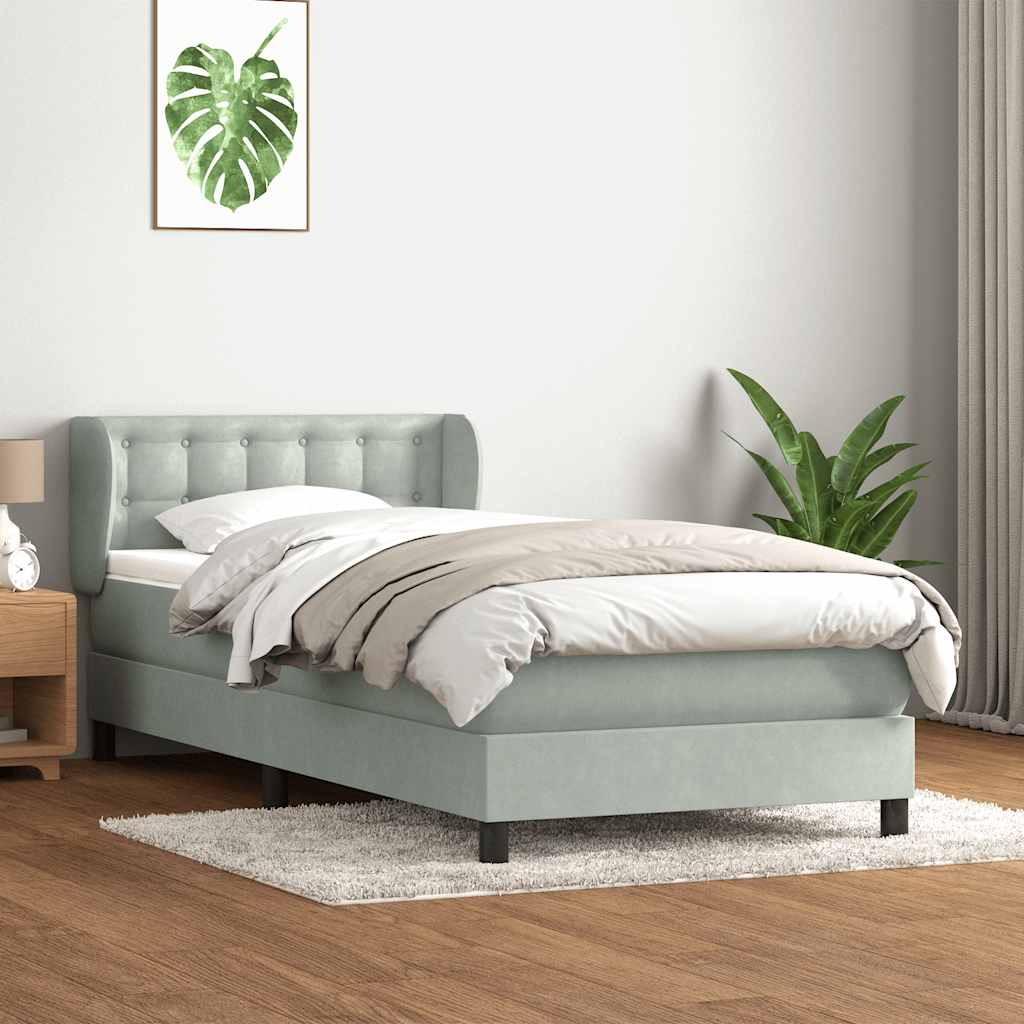 Box Spring κρεβάτι με στρώμα ανοιχτό γκρι 100x220 εκ. Βελούδινο - Pakobazaar