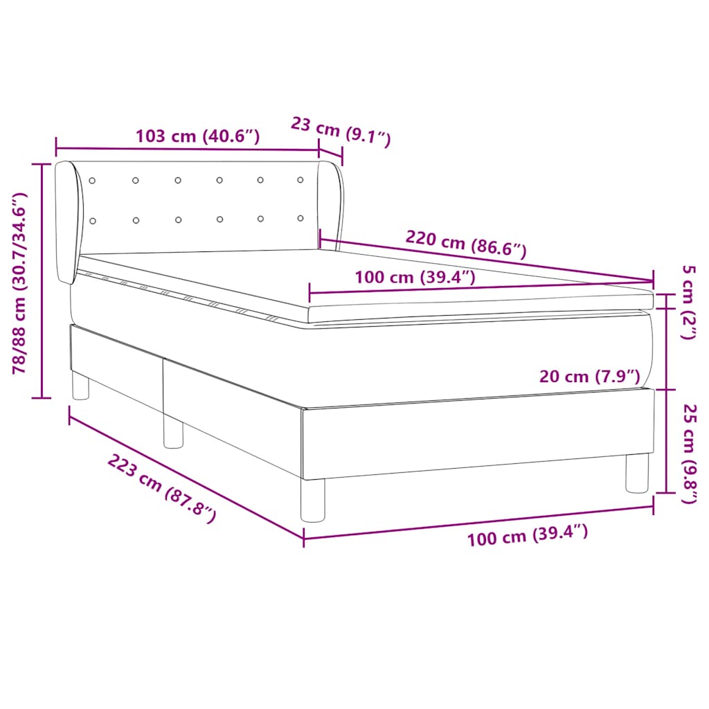 Box Spring Κρεβάτι με στρώμα Σκούρο γκρι 100x220 εκ. Βελούδινο