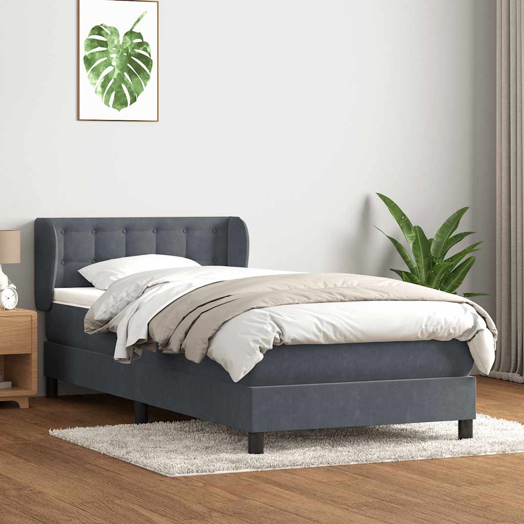 Box Spring Κρεβάτι με στρώμα Σκούρο γκρι 100x220 εκ. Βελούδινο