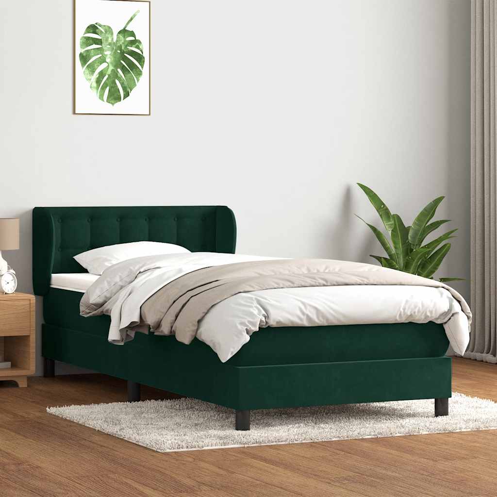 Box Spring κρεβάτι με στρώμα σκούρο πράσινο 100x220cm Βελούδινο - Pakobazaar