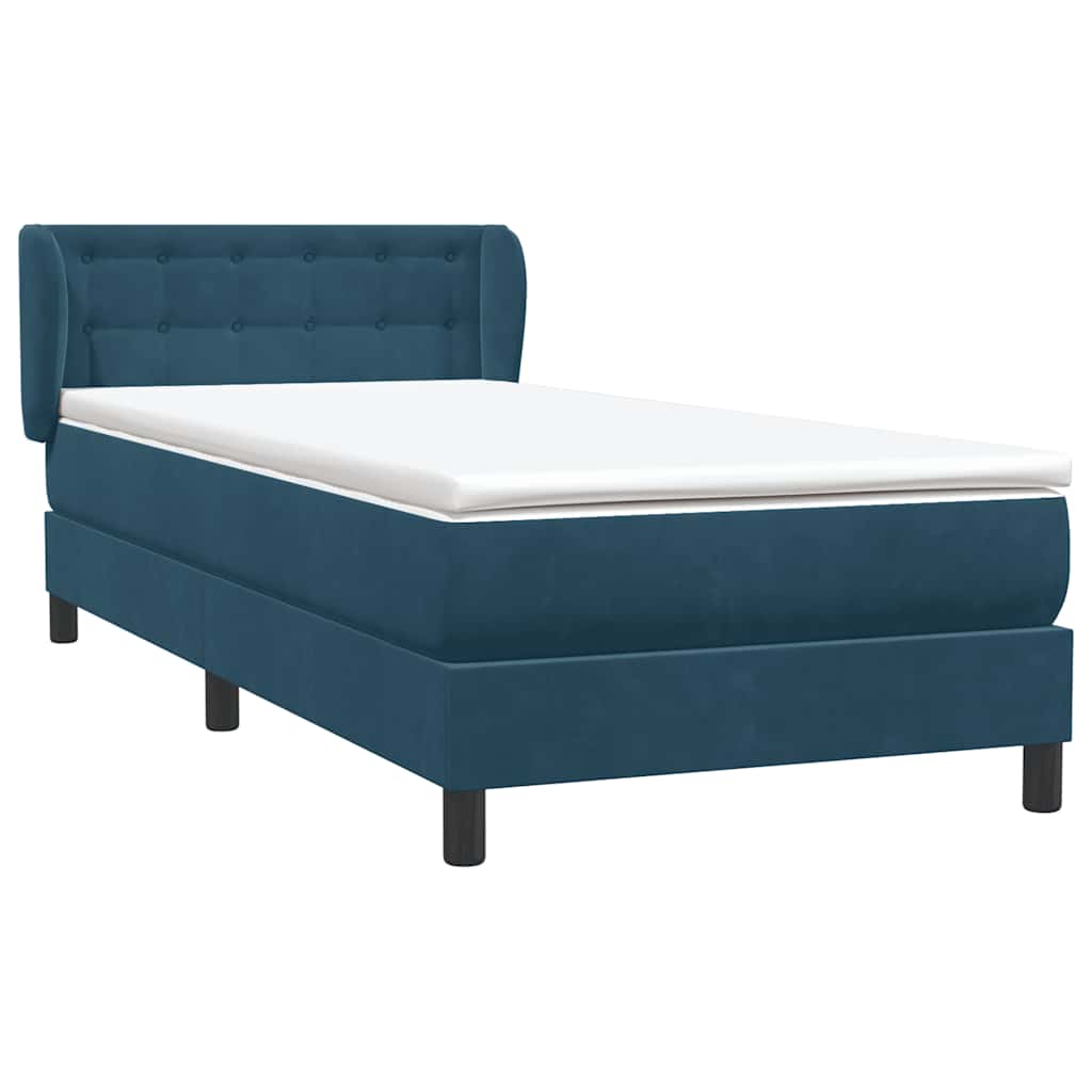 Box Spring κρεβάτι με στρώμα σκούρο μπλε 100x220 cm Βελούδινο - Pakobazaar