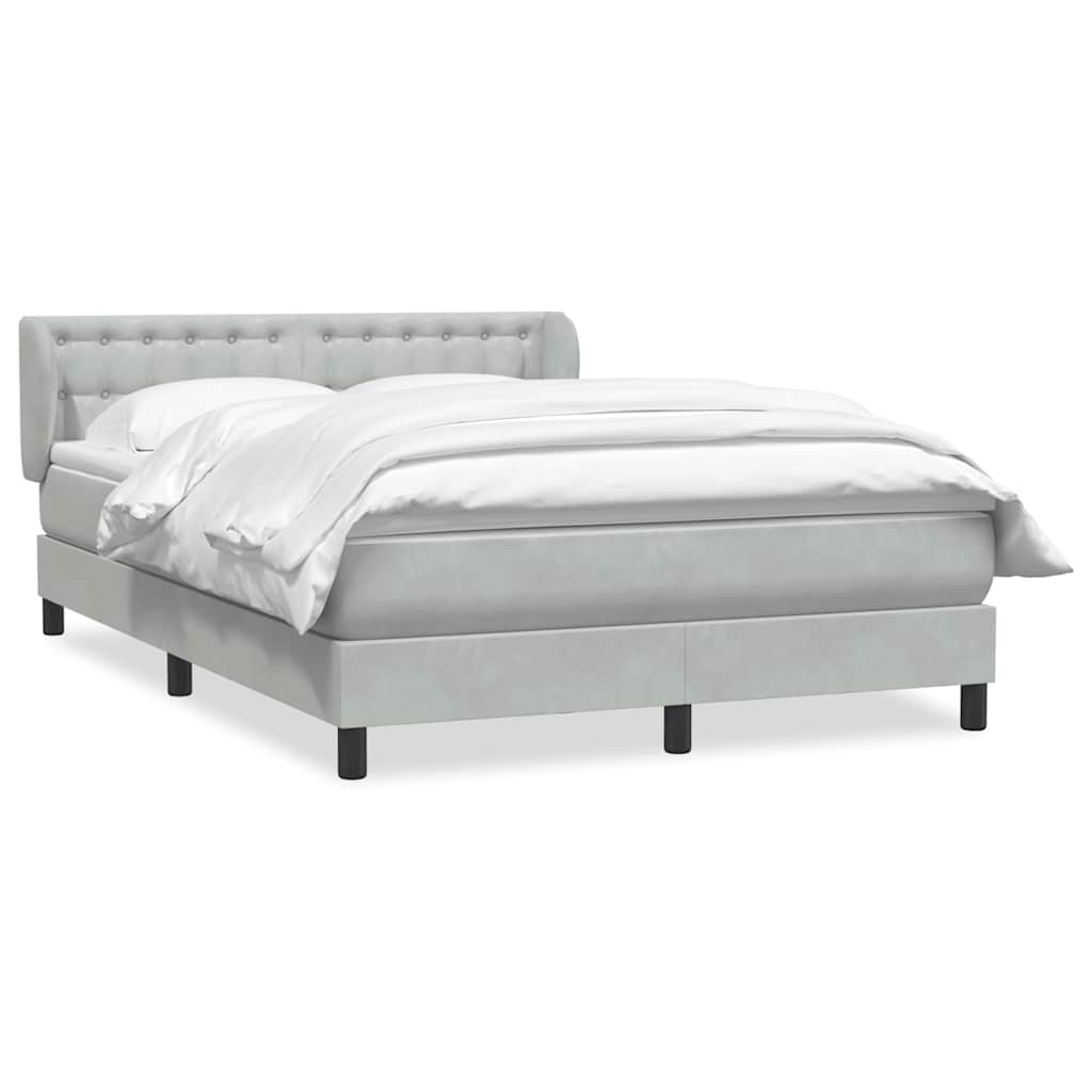 Κρεβάτι Boxspring με Στρώμα Ανοιχτό Γκρι 140x220 εκ. Βελούδινο - Pakobazaar